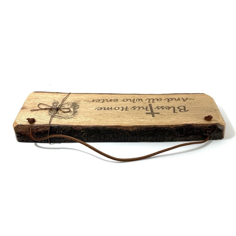 Handmade Oak Live Edge Wood Sign Bless This Home And All Who Enter Jesus Plaque - Picture 6 of 7